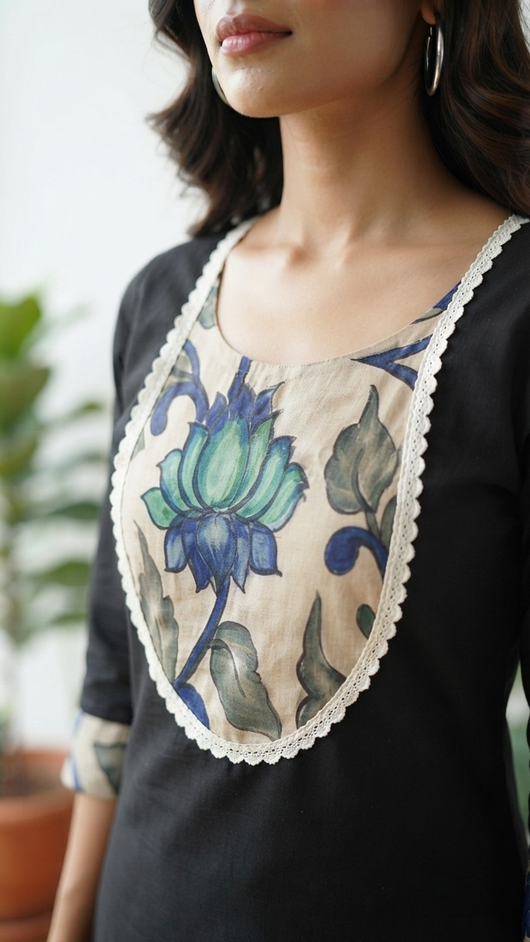 Penkalankari With White Lace Boder Kurti Under 399